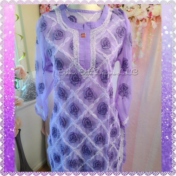 New boutique Hand Embroidered Lucknowi Chikankari kurti With Inner - Picture 3 of 7